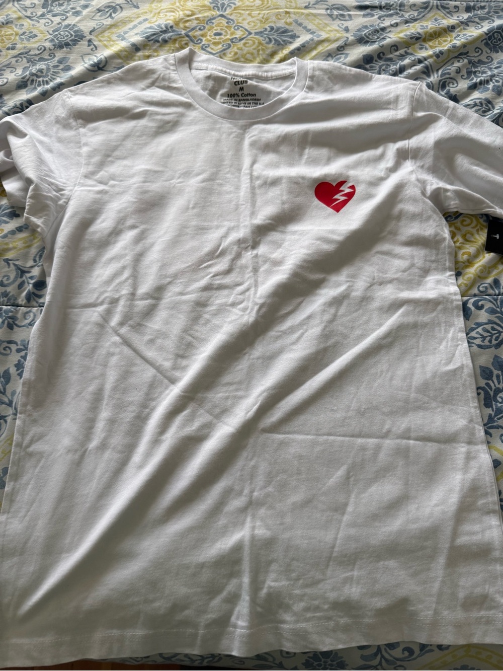 Lonely Hearts Club Men’s White Tee with Red Heart Graphic